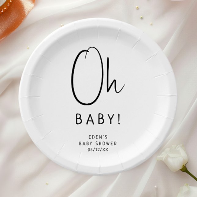Plato De Papel Simple Neutral Moderno Oh Bebé! Baby Shower (Subido por el creador)