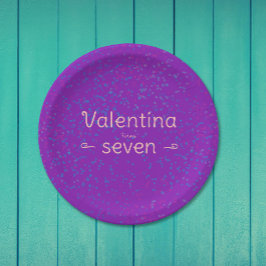 Plato De Papel Simple Nombre de Confeti Rosa Purpura Femenino y L