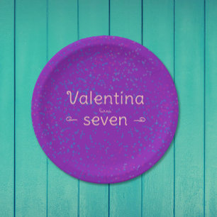 Plato De Papel Simple Nombre de Confeti Rosa Purpura Femenino y L