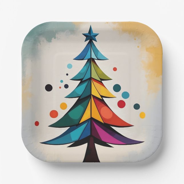 Plato De Papel Simple Pop Art Geometría Círculos de Árbol de Navi (Anverso)