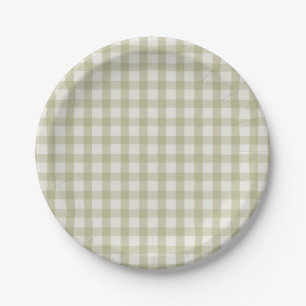 Plato De Papel Simple Sage Green Gingham