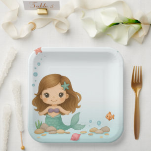 Plato De Papel Simple sirena pequeña linda