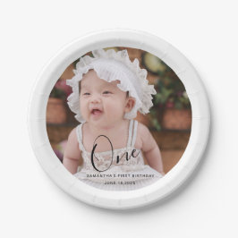 Plato De Papel Simple Typography Photo First Birthday