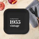 Plato De Papel Simple Vintage Name Black 70th Birthday Party de 1<br><div class="desc">Simple Vintage Name Black 70th Birthday Party de 1955. Sencillo y elegante. Personalice fácilmente el texto según sus propios requisitos.</div>