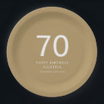 Plato De Papel Simple White Text 70th Name Gold Birthday Party<br><div class="desc">Simple White Text 70th Name Gold Birthday Party. Sencilla elegancia. Personalice fácilmente el texto según sus propios requisitos.</div>