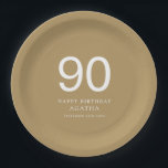 Plato De Papel Simple White Text 90th Name Gold Birthday Party<br><div class="desc">Simple White Text 90th Name Gold Birthday Party (Fiesta de cumpleaños de oro). Sencilla elegancia. Personalice fácilmente el texto según sus propios requisitos.</div>