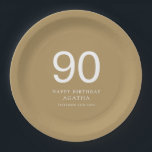 Plato De Papel Simple White Text 90th Name Gold Birthday Party<br><div class="desc">Simple White Text 90th Name Gold Birthday Party (Fiesta de cumpleaños de oro). Sencilla elegancia. Personalice fácilmente el texto según sus propios requisitos.</div>