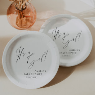 Plato De Papel Simple y caprichoso Neutral ¡Es un Chica! Baby Sho