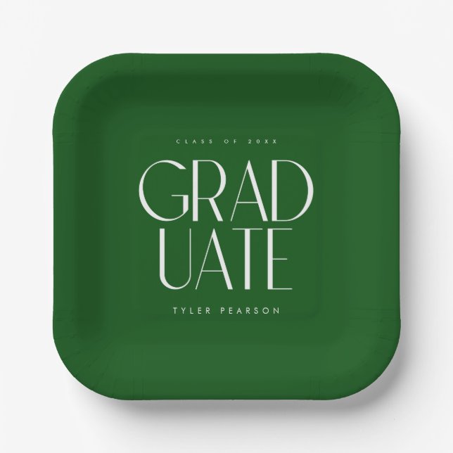 Plato De Papel Simple y moderna fiesta de graduación verde (Anverso)