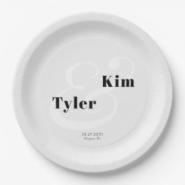 Plato De Papel Simple y moderna tipografía boda de novios y novio