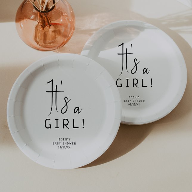 Plato De Papel Simple y moderno Neutral es un Baby Shower Chica (Subido por el creador)