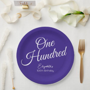 Plato De Papel Simplemente guión moderno morado 100 cumpleaños