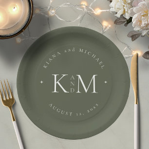 Plato De Papel Simplemente Moda Boda Iniciales Moss Green ID1046
