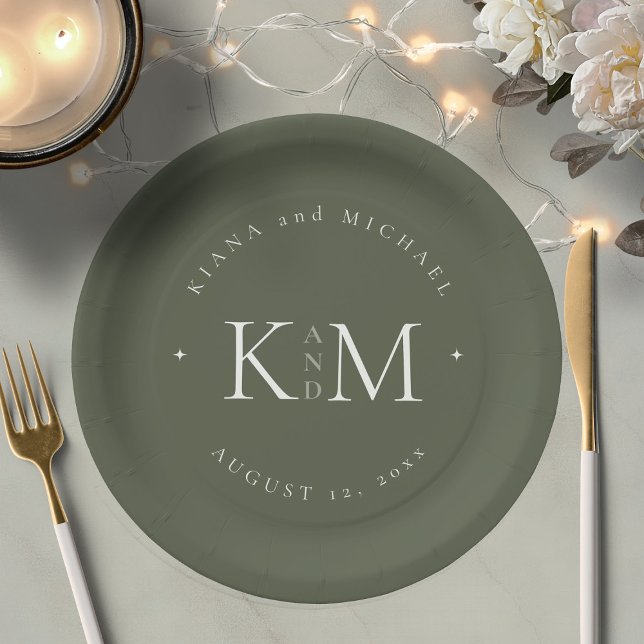 Plato De Papel Simplemente Moda Boda Iniciales Moss Green ID1046 (Subido por el creador)