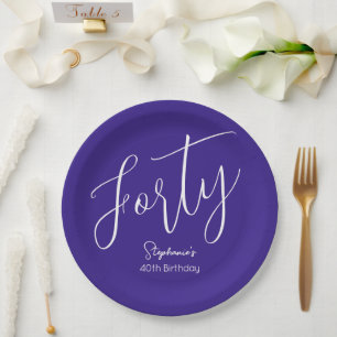 Plato De Papel Simplemente moderno guión morado 40 Fiesta de cump