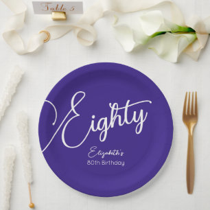 Plato De Papel Simplemente moderno guión Morado 80 cumpleaños fie
