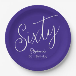 Plato De Papel Simply Modern Script Purple 60 cumpleaños