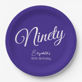 Plato De Papel Simply Modern Script Purple 90 cumpleaños