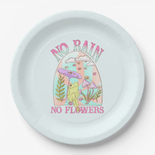 Plato De Papel Sin lluvia, sin flores   Inspirador Floral y hongo