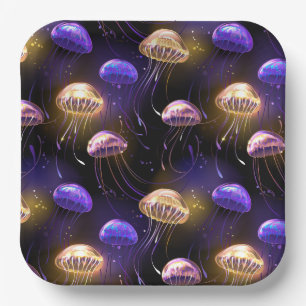 Plato De Papel Sin soldadura con medusas brillantes