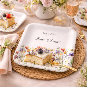 Plato De Papel Sinfonía de flores silvestres: Arte vibrante de ac