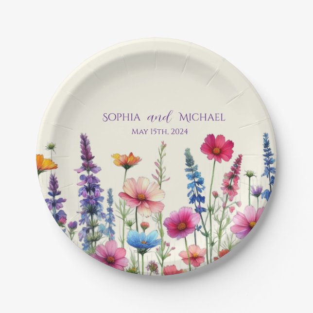 Plato De Papel Sinfonía de Flores Silvestres-Boda- (Anverso)