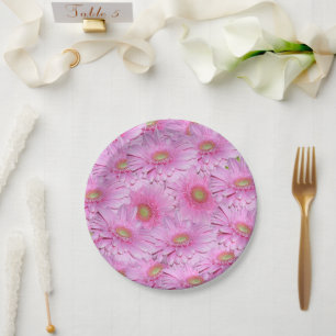Plato De Papel Sinfonía de Gerberas Rosadas,