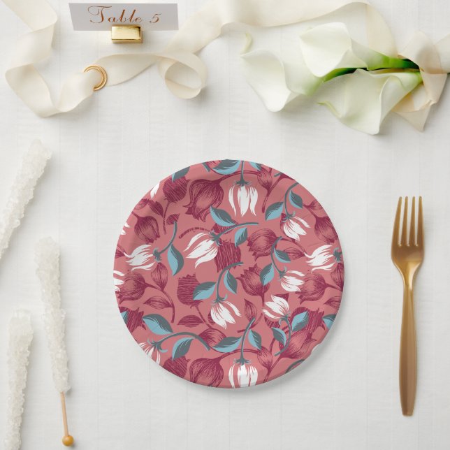 Plato De Papel Sinfonía de Tulipanes: Patrones florales (Boda)