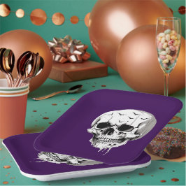 Plato De Papel Siniestro cráneo derretido de Halloween con imagin