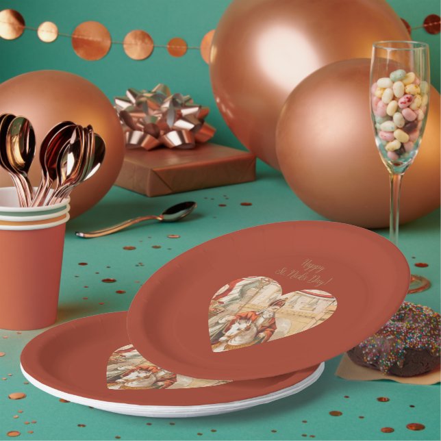 Plato De Papel Sinterklaas del corazón de San Nicolás (Multi)