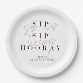 Plato De Papel Sip Sip Hooray Black White Pink Engagement Party
