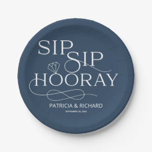 Plato De Papel Sip Sip Hooray Engagement Party Blue