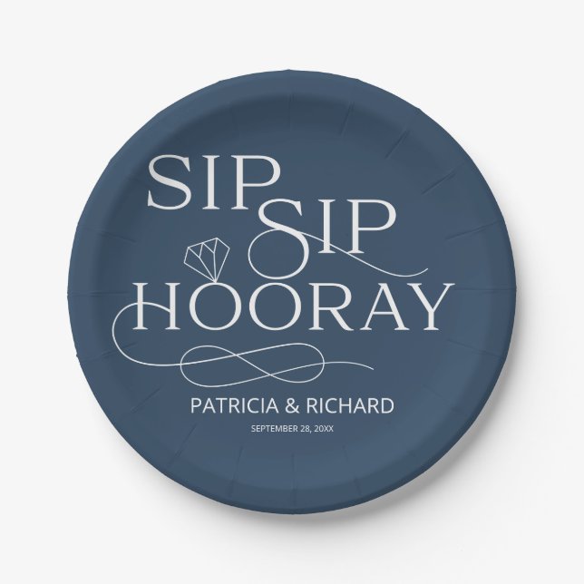 Plato De Papel Sip Sip Hooray Engagement Party Blue (Anverso)