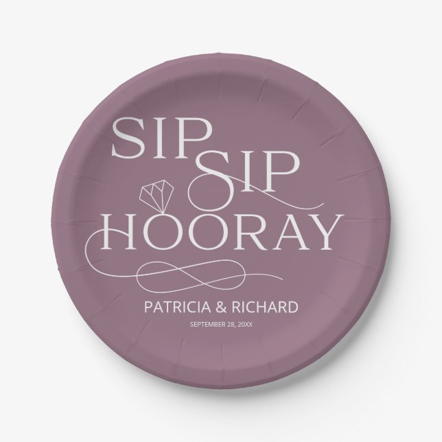 Plato De Papel Sip Sip Hooray Fiesta de Compromiso Morado (Anverso)