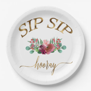 PLATO DE PAPEL SIP SIP HOORAY FLOR!
