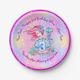 Plato De Papel Sirena 3er cumpleaños Cambio Editar Texto Personal