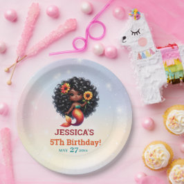 Plato De Papel Sirena afroamericana 5° cumpleaños