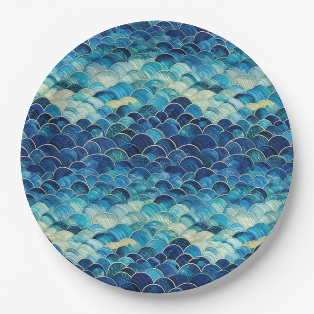 Plato De Papel Sirena azul oceánica (Anverso)