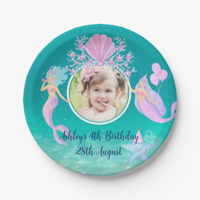 Plato De Papel Sirena bajo el agua del mar fiesta de los niños de (Anverso)