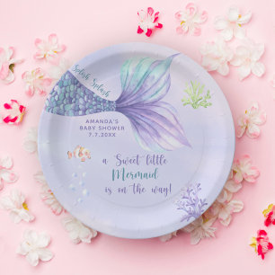 Plato De Papel Sirena Bajo El Chica Del Mar Baby Shower