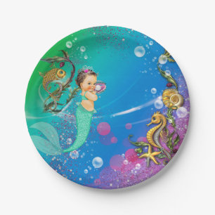 Plato De Papel Sirena bajo el mar