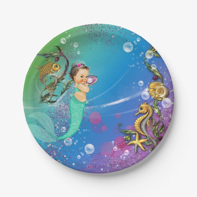 Plato De Papel Sirena bajo el mar (Anverso)