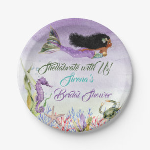Plato De Papel Sirena de Color Caballito de Mar Cangrejo Purpura
