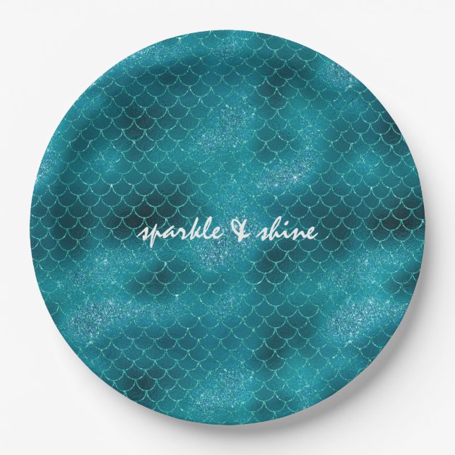 Plato De Papel Sirena de espuma verde azulada personalizada (Anverso)