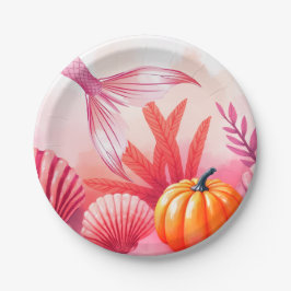 Plato De Papel Sirena de Halloween Rosa 