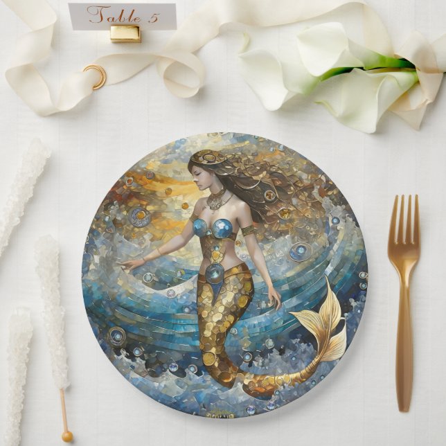Plato De Papel Sirena en las olas del océano (Boda)