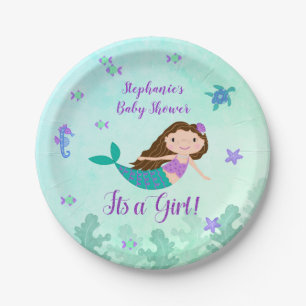 Plato De Papel Sirena es un Baby Shower Chica personalizado