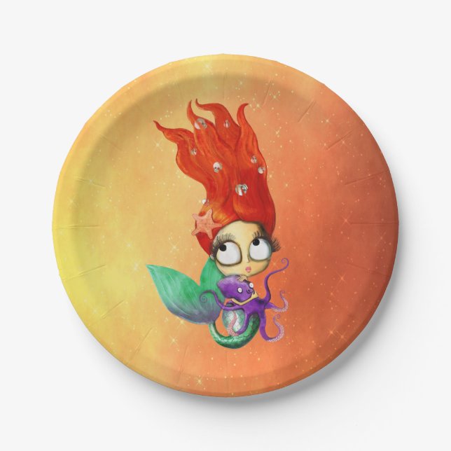 Plato De Papel Sirena fantasmagórica con el pulpo (Anverso)