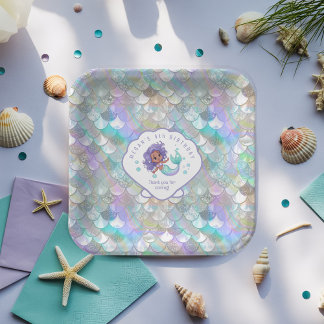 Plato De Papel Sirena iridiscente Scales de clam Shell V2 ID1144