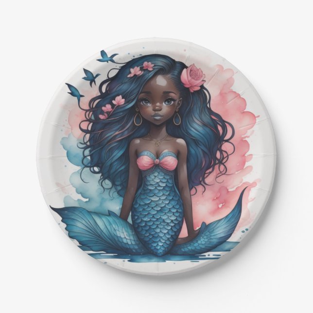 Plato De Papel sirena linda negra (Anverso)